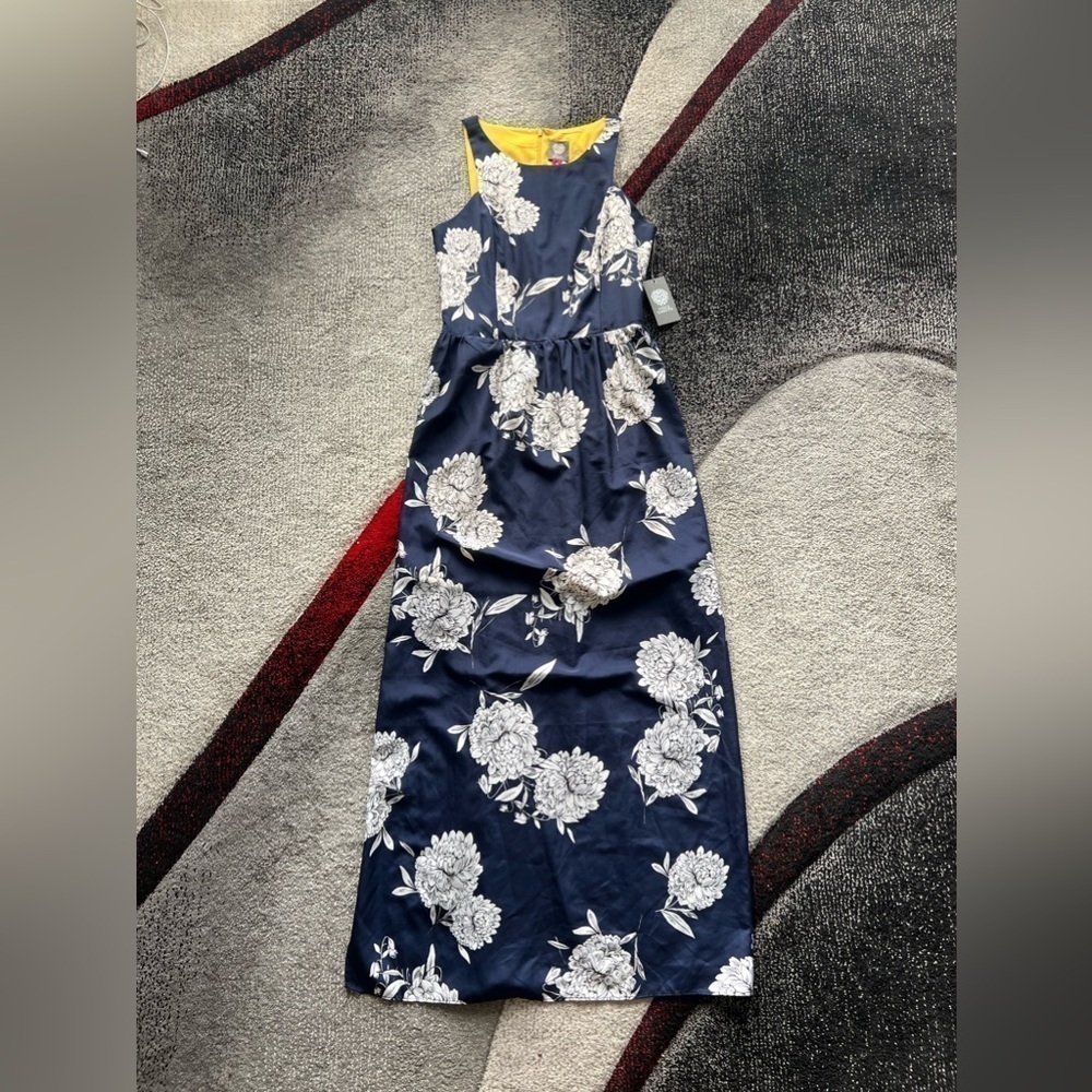 Vince Camuto Navy White Floral Maxi Dress